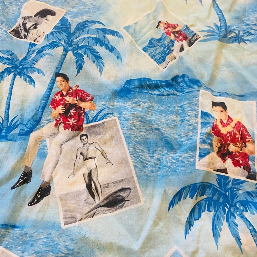 Elvis Presley Blue Hawaii Vintage Style Pillowcase Tropical Surfing Ukulele Blue
